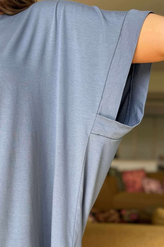 Made in Italy Essential Cap Sleeve Tee Denim 
